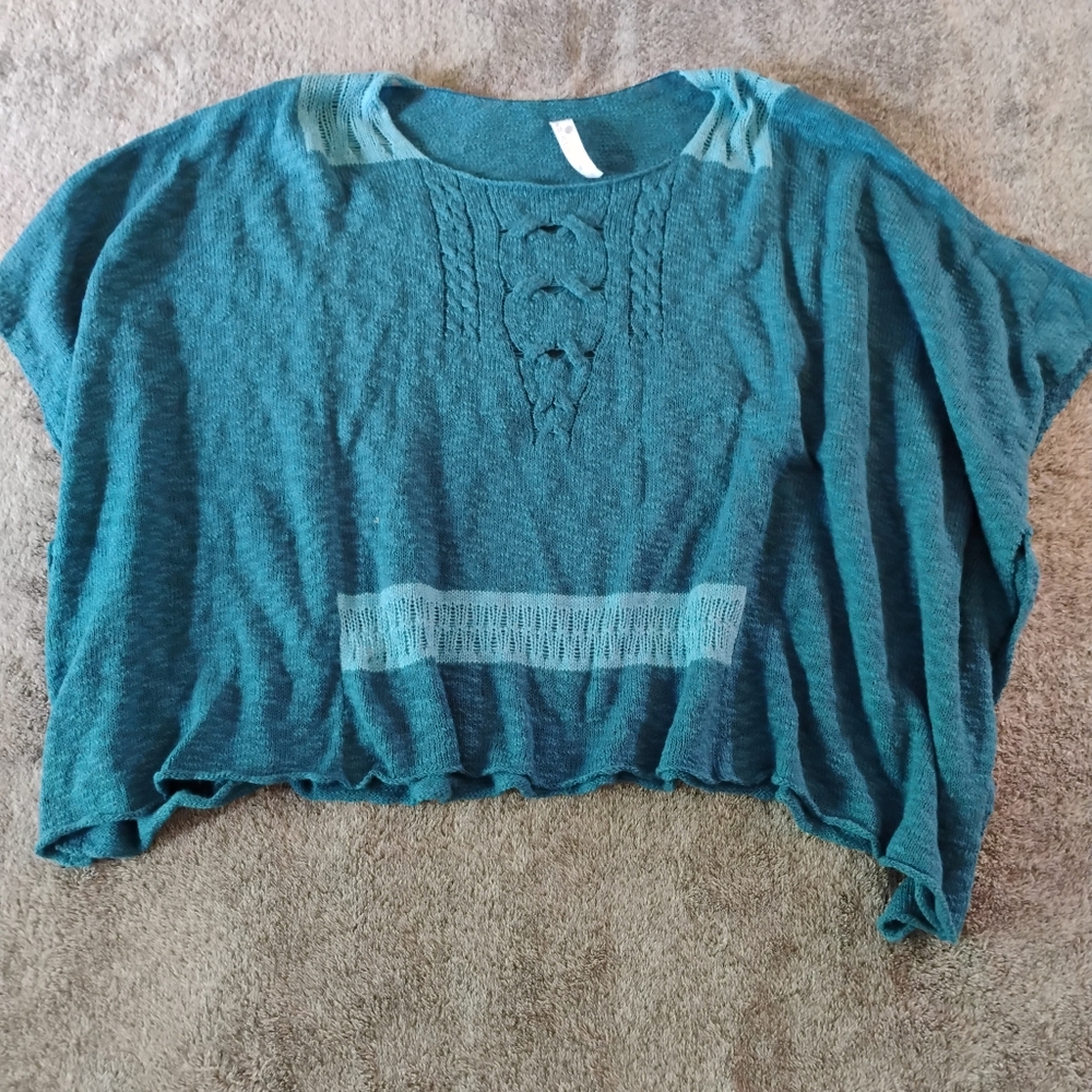 Indigenous Teal And Turquoise Organic Cotton Poncho New Without Tags